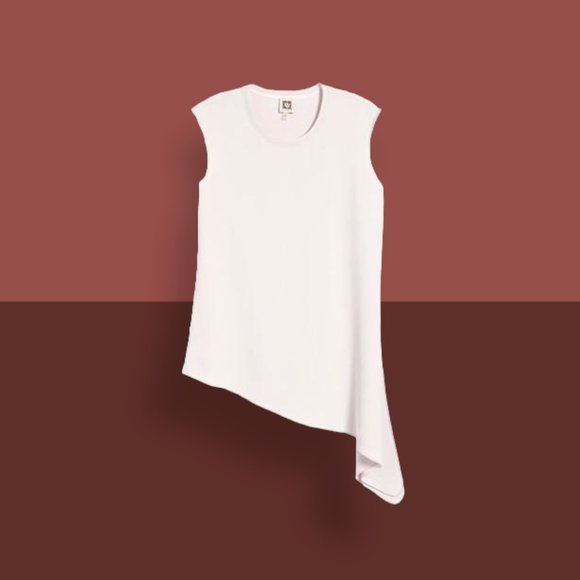 Anne Klein Tops - Anne Klein Asymmetric Hem Cap Sleeve Blouse EUC